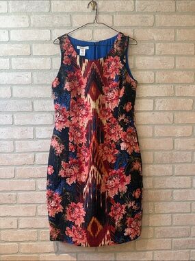 Oscar de la Renta Floral Ikat Jacquard Brocade Sleeveless Midi Sheath Dress